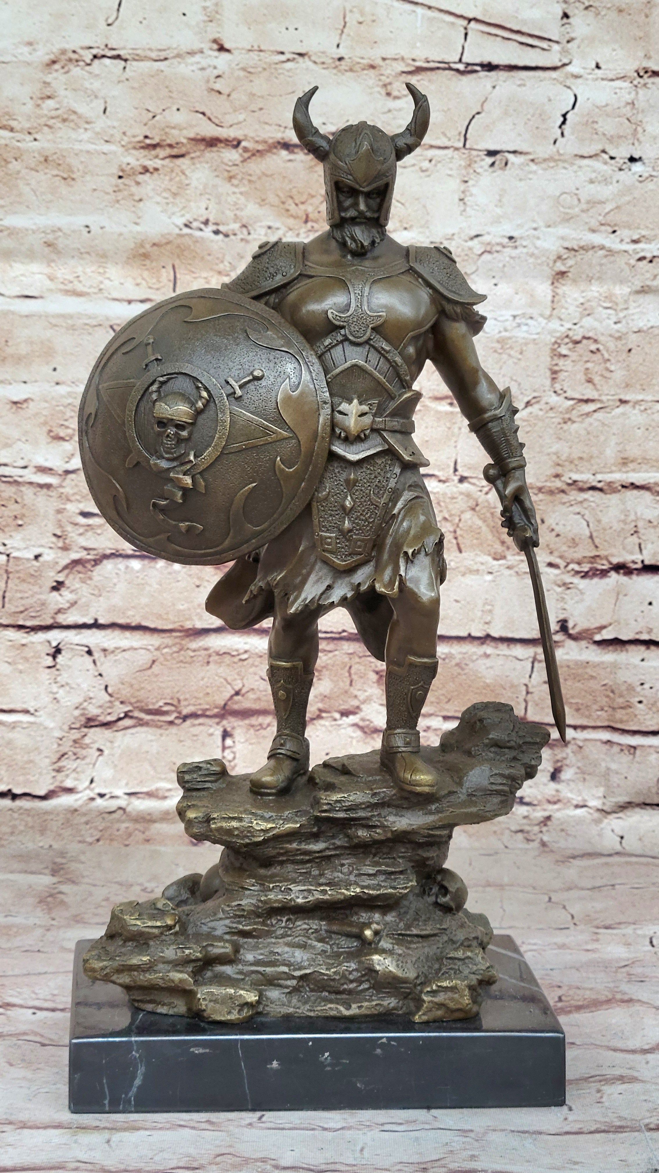 Fantasy Viking Warrior w/ Horned Helmet - Bronze Sculpture by Kamiko