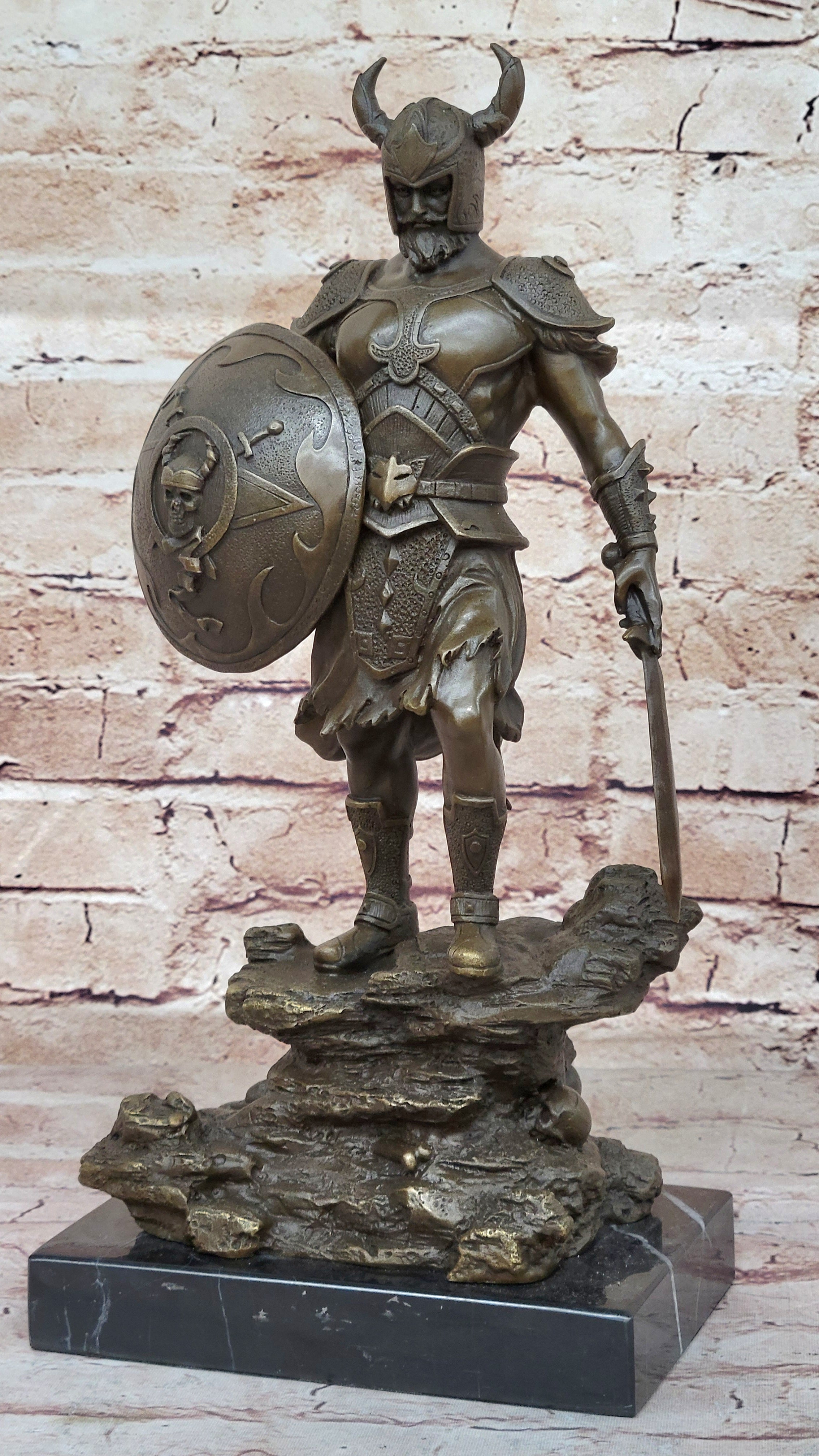 Fantasy Viking Warrior w/ Horned Helmet - Bronze Sculpture by Kamiko