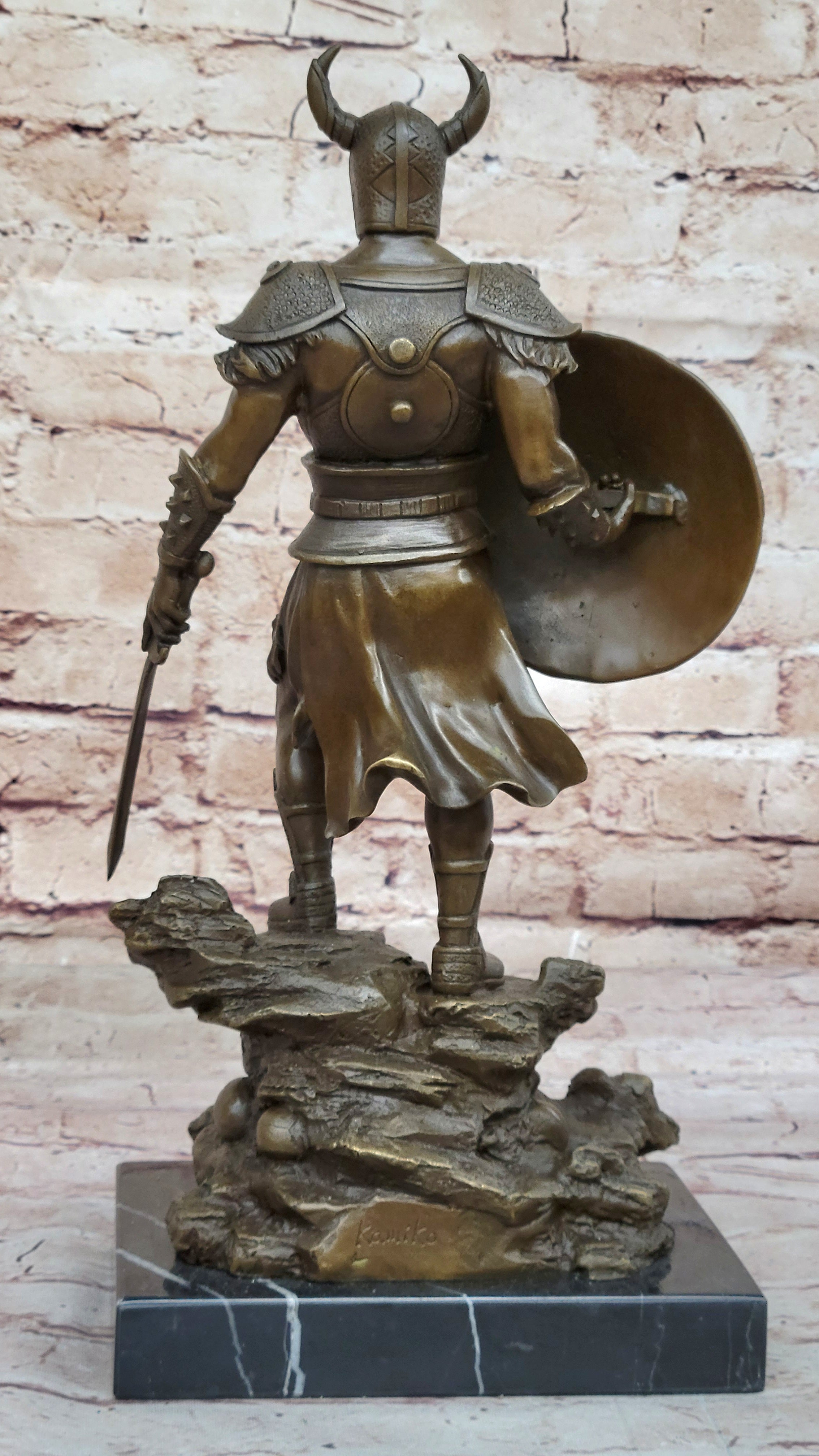 Fantasy Viking Warrior w/ Horned Helmet - Bronze Sculpture by Kamiko