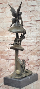 Signed Original Forest Elves on Mushrooms Art Nouveau Bronze Sculpture Statue