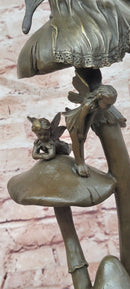 Signed Original Forest Elves on Mushrooms Art Nouveau Bronze Sculpture Statue
