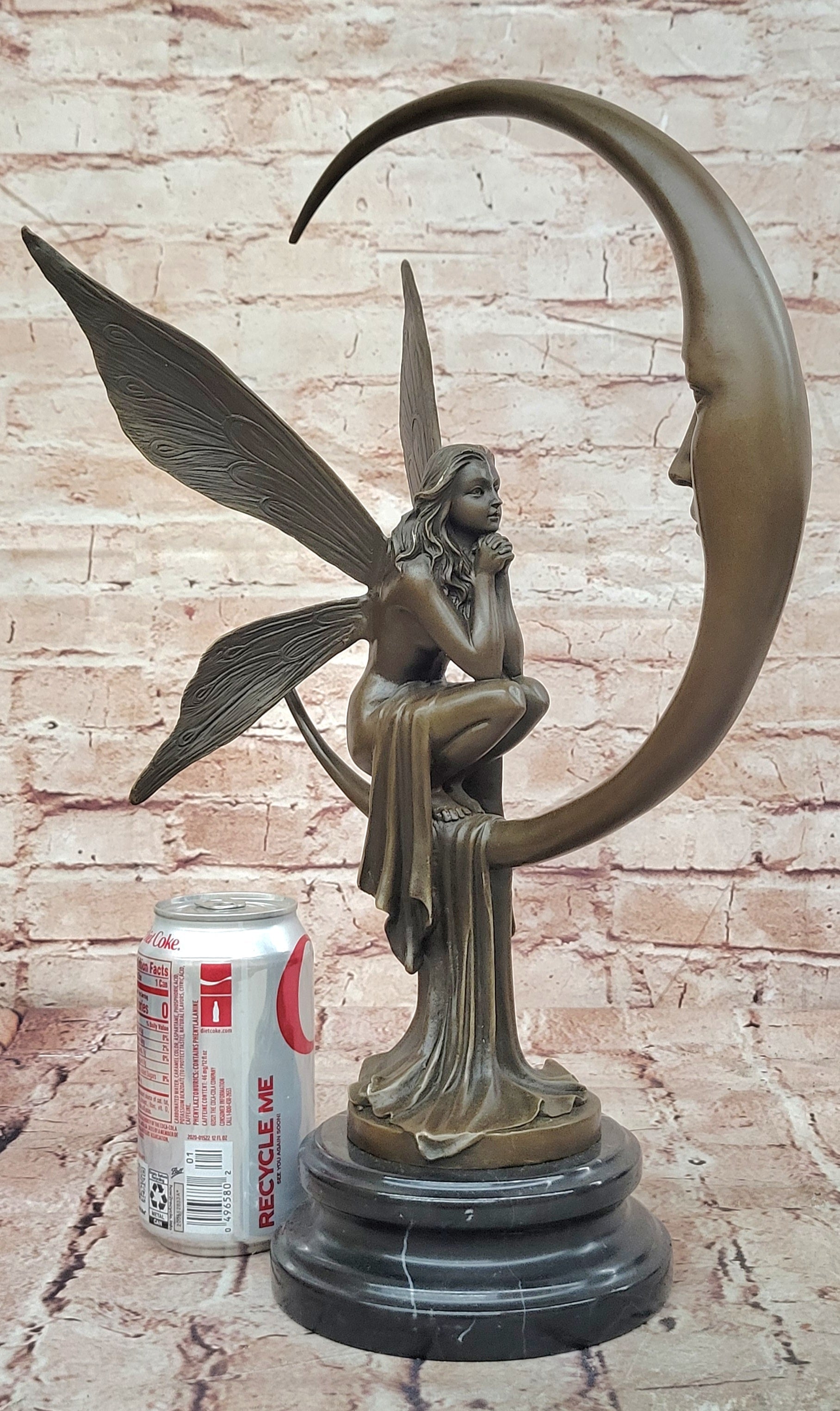 Bronze Fairy on Crescent Moon Sculpture by Mario Nick ''Celestial Dream'' Statue