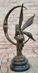 Bronze Fairy on Crescent Moon Sculpture by Mario Nick ''Celestial Dream'' Statue