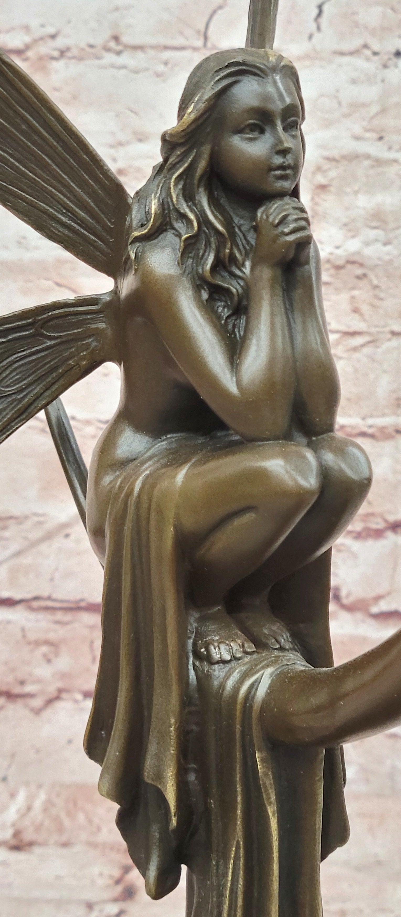 Bronze Fairy on Crescent Moon Sculpture by Mario Nick ''Celestial Dream'' Statue