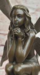 Bronze Fairy on Crescent Moon Sculpture by Mario Nick ''Celestial Dream'' Statue