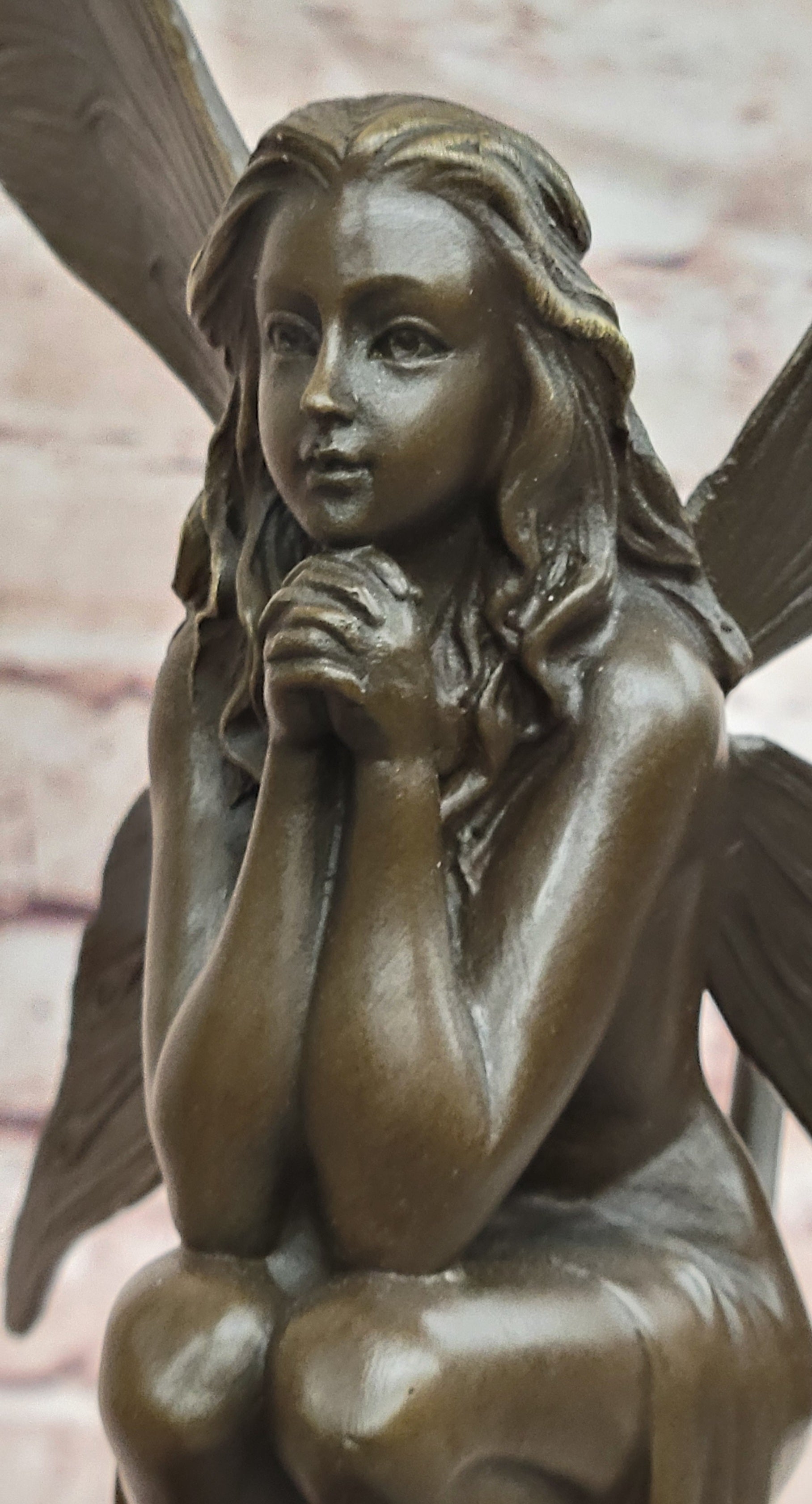 Bronze Fairy on Crescent Moon Sculpture by Mario Nick ''Celestial Dream'' Statue