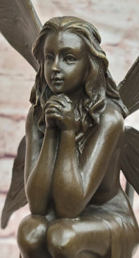 Bronze Fairy on Crescent Moon Sculpture by Mario Nick ''Celestial Dream'' Statue