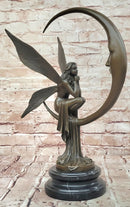 Bronze Fairy on Crescent Moon Sculpture by Mario Nick ''Celestial Dream'' Statue