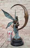 Signed Original Mario Nick Bronze Fairy on Crescent Moon Sculpture Statue