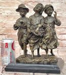 Signed Original Cesaro Rural Songs Three Children Playing Music Bronze Sculpture