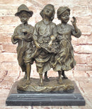 Signed Original Cesaro Rural Songs Three Children Playing Music Bronze Sculpture