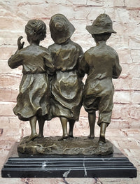Signed Original Cesaro Rural Songs Three Children Playing Music Bronze Sculpture