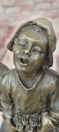 Signed Original Cesaro Rural Songs Three Children Playing Music Bronze Sculpture