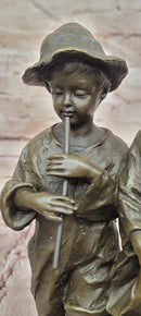 Signed Original Cesaro Rural Songs Three Children Playing Music Bronze Sculpture
