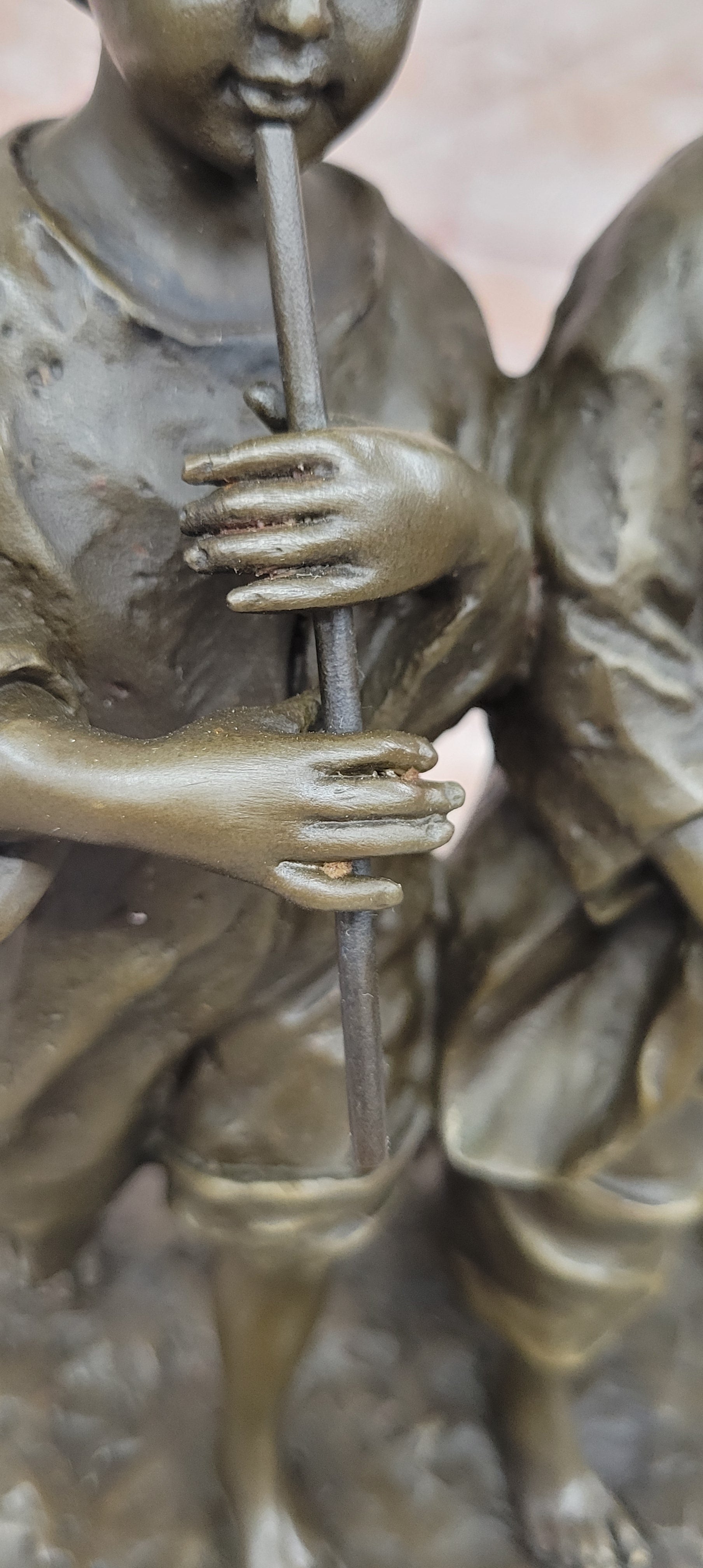 Signed Original Cesaro Rural Songs Three Children Playing Music Bronze Sculpture