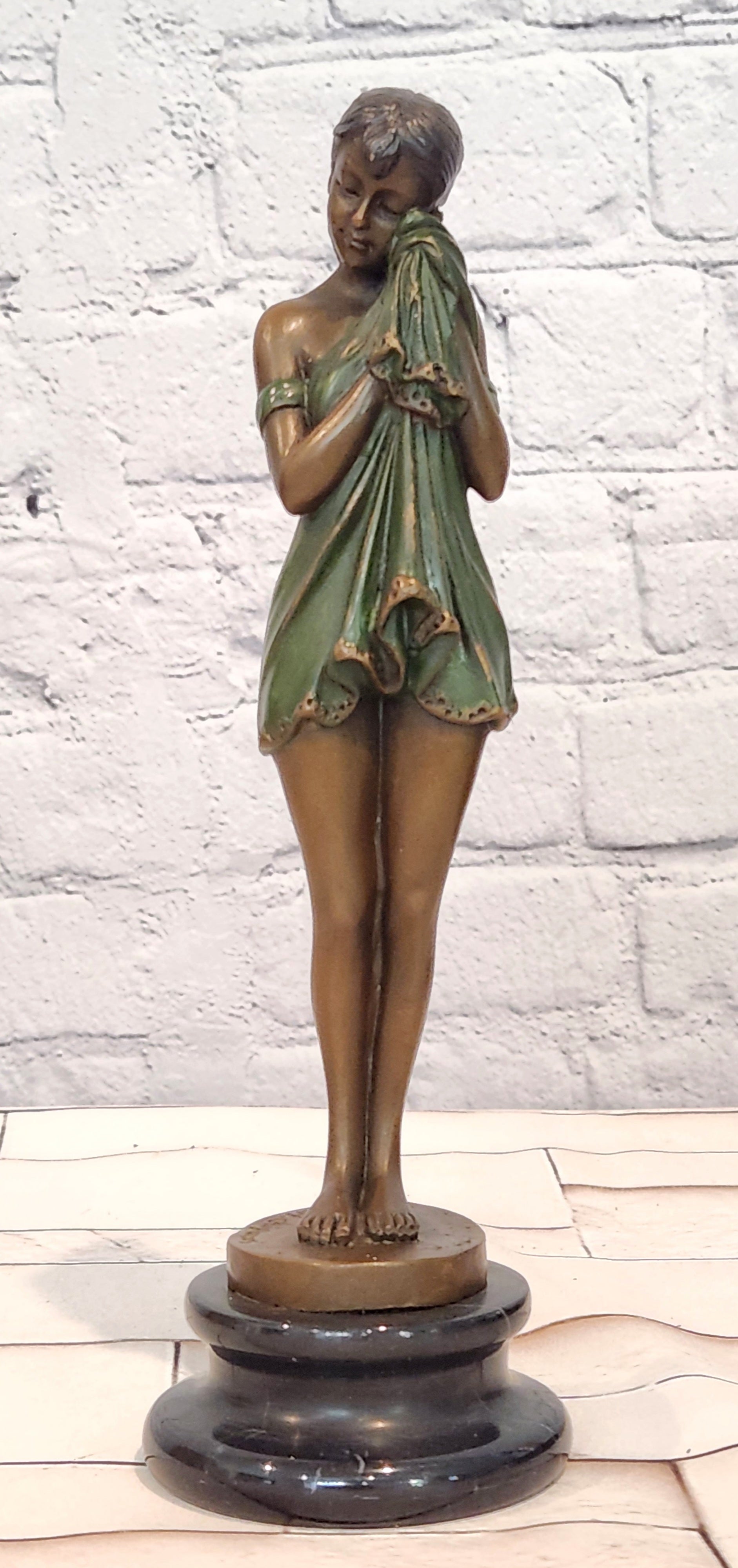 Sad Girl by Chiparus Genuine Bronze Sculpture with Special Patina Statue Artwork