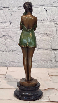Sad Girl by Chiparus Genuine Bronze Sculpture with Special Patina Statue Artwork