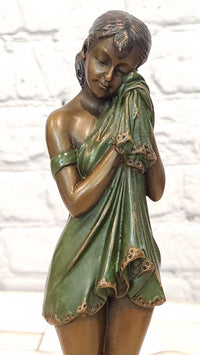 Sad Girl by Chiparus Genuine Bronze Sculpture with Special Patina Statue Artwork