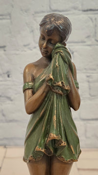 Sad Girl by Chiparus Genuine Bronze Sculpture with Special Patina Statue Artwork