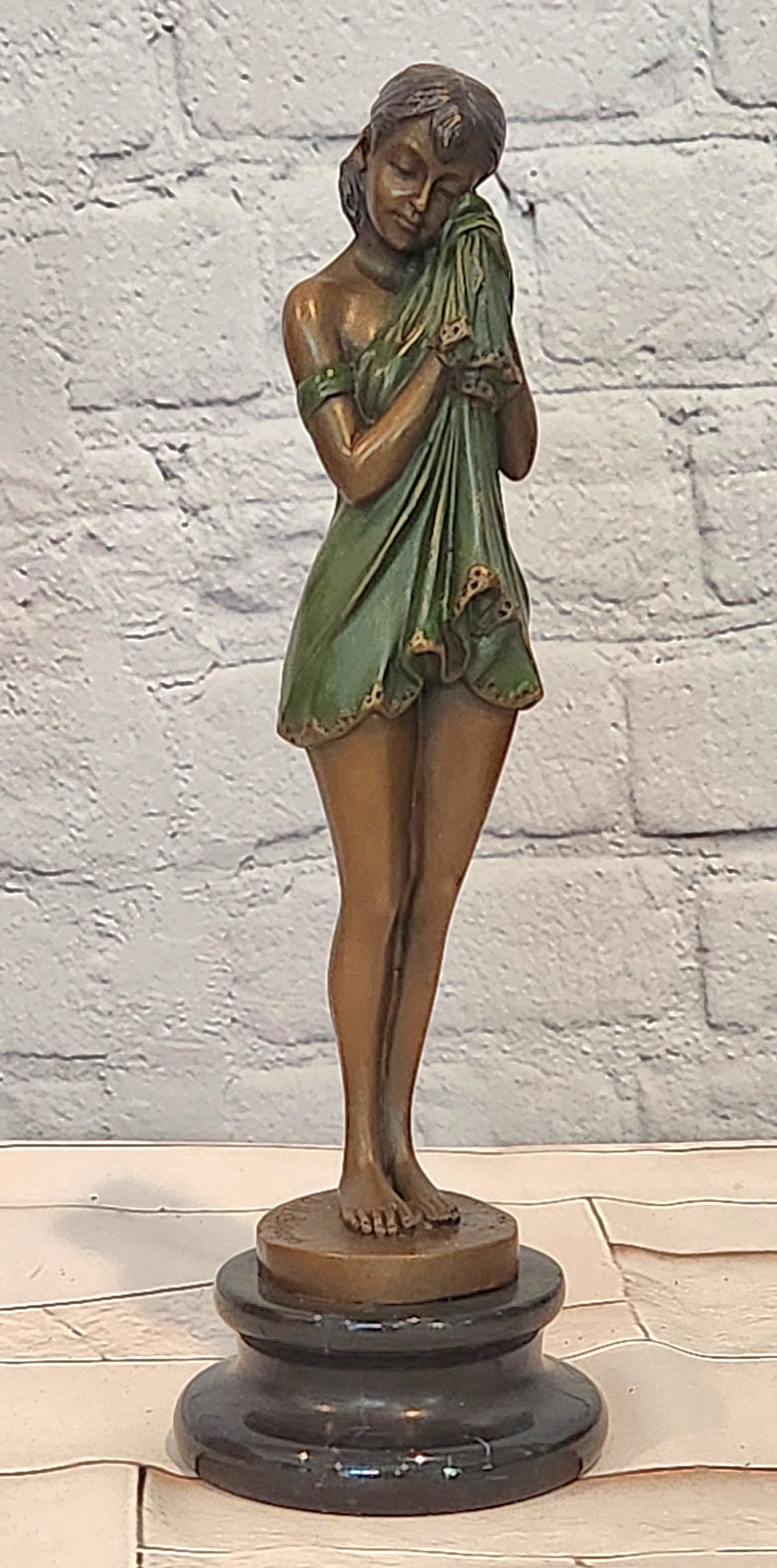 Sad Girl by Chiparus Genuine Bronze Sculpture with Special Patina Statue Artwork