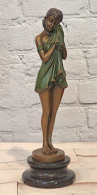 Sad Girl by Chiparus Genuine Bronze Sculpture with Special Patina Statue Artwork