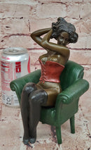 Bronze Figure Sculpture Sensual Woman on Chair Signed Original Artwork by Milo