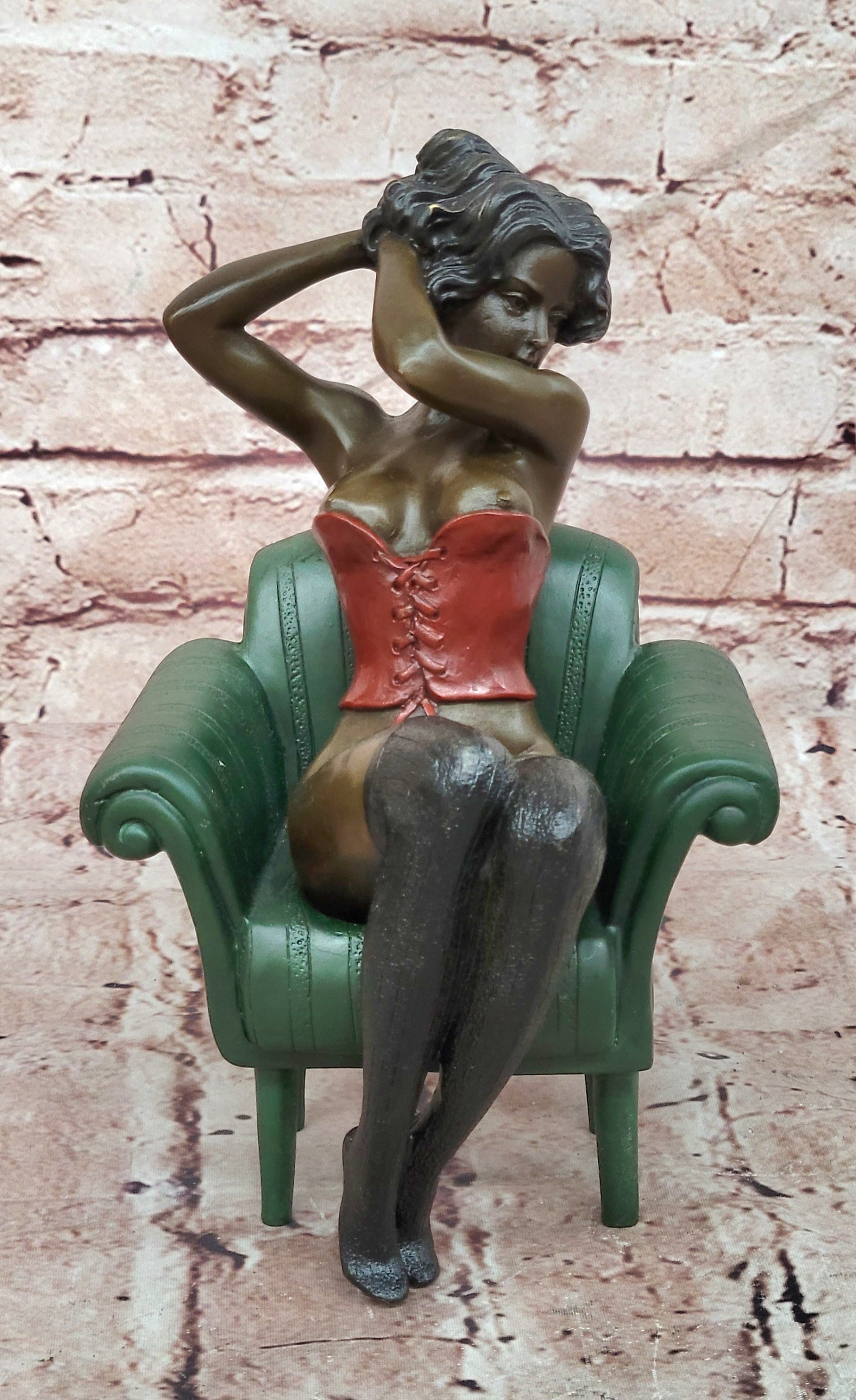Bronze Figure Sculpture Sensual Woman on Chair Signed Original Artwork by Milo