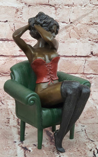Bronze Figure Sculpture Sensual Woman on Chair Signed Original Artwork by Milo