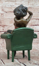 Bronze Figure Sculpture Sensual Woman on Chair Signed Original Artwork by Milo