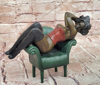 Bronze Figure Sculpture Sensual Woman on Chair Signed Original Artwork by Milo