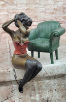 Bronze Figure Sculpture Sensual Woman on Chair Signed Original Artwork by Milo