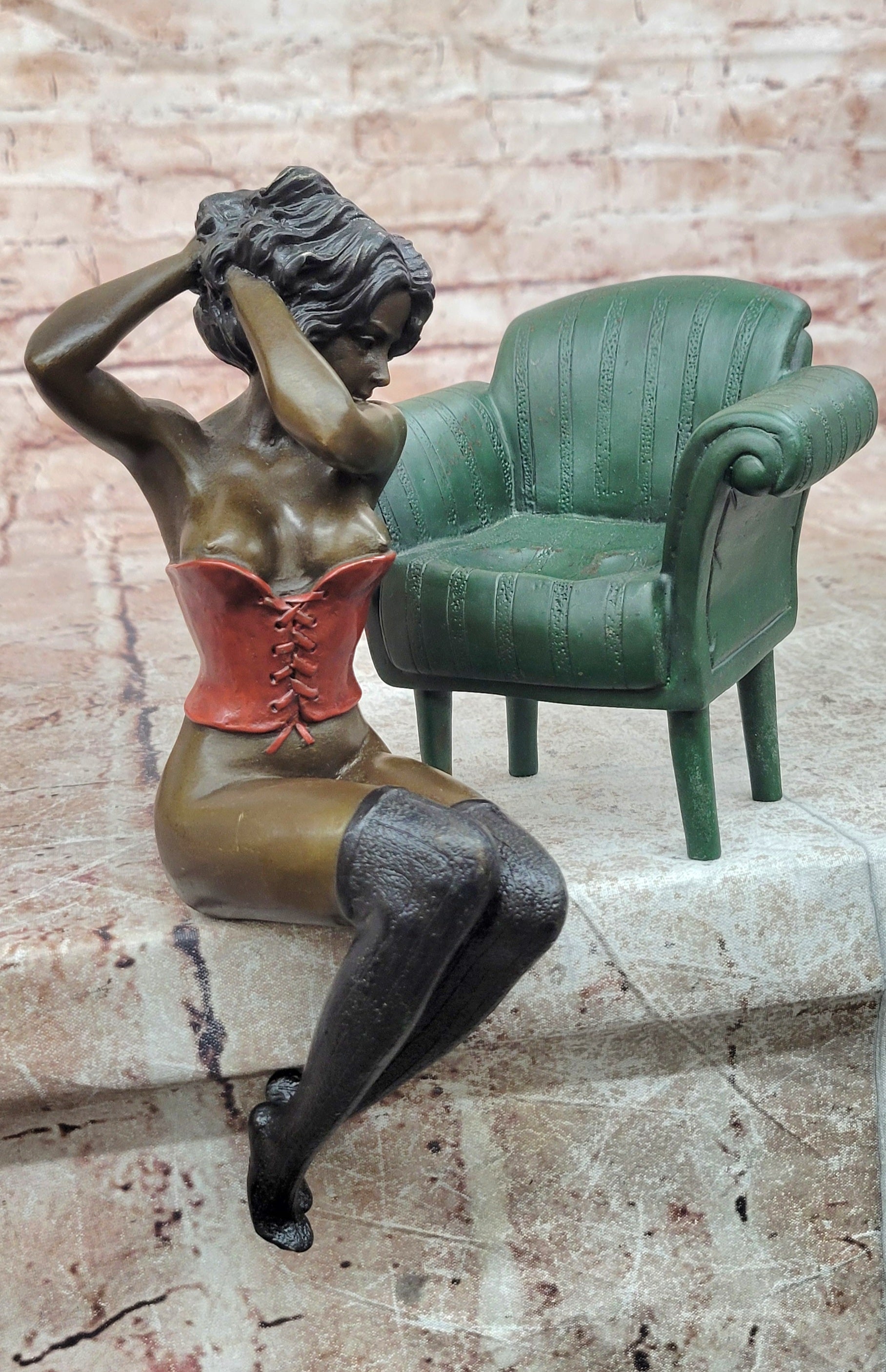 Bronze Figure Sculpture Sensual Woman on Chair Signed Original Artwork by Milo