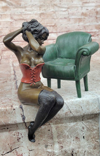 Bronze Figure Sculpture Sensual Woman on Chair Signed Original Artwork by Milo