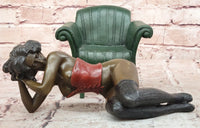 Bronze Figure Sculpture Sensual Woman on Chair Signed Original Artwork by Milo