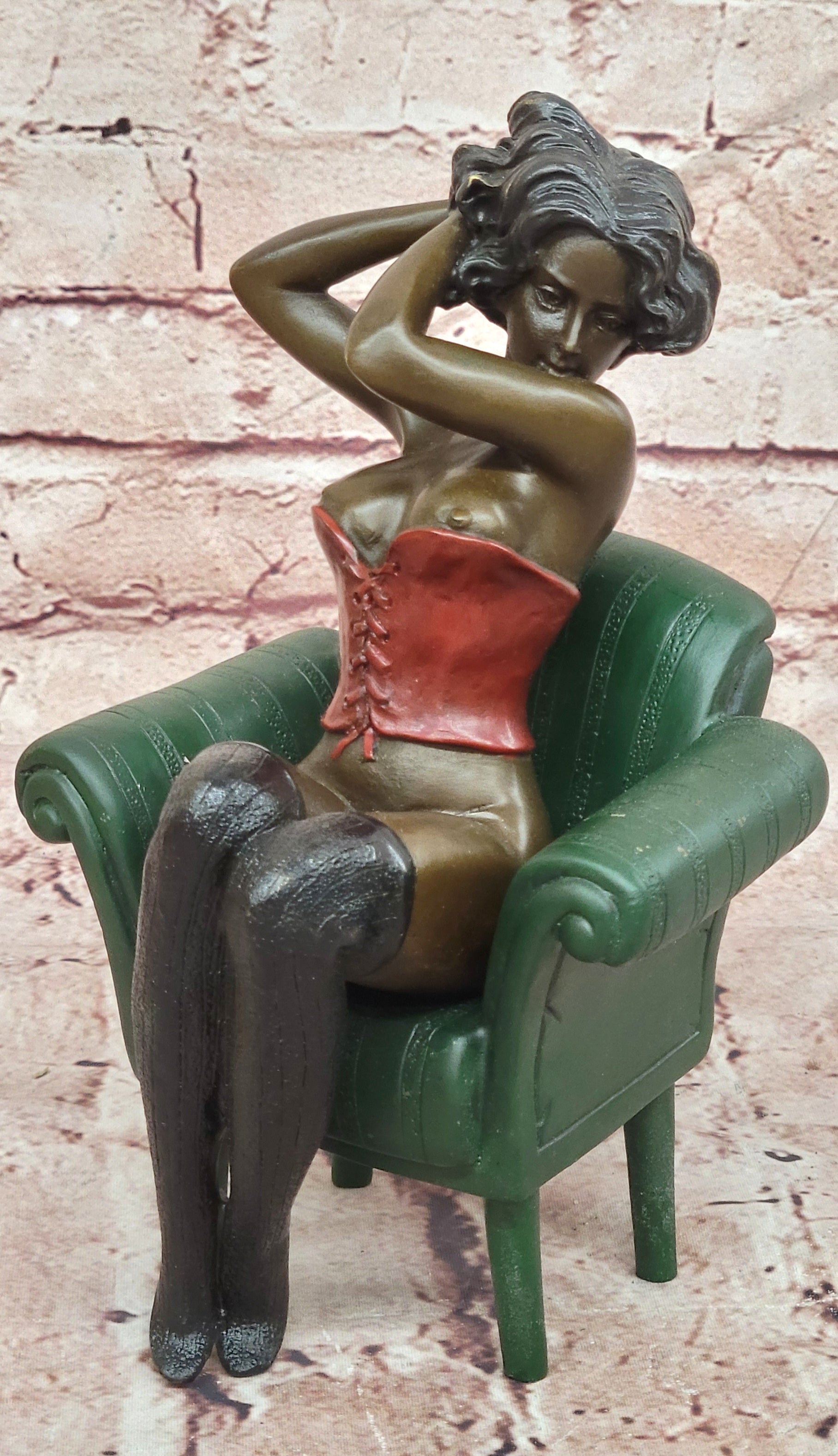 Bronze Figure Sculpture Sensual Woman on Chair Signed Original Artwork by Milo