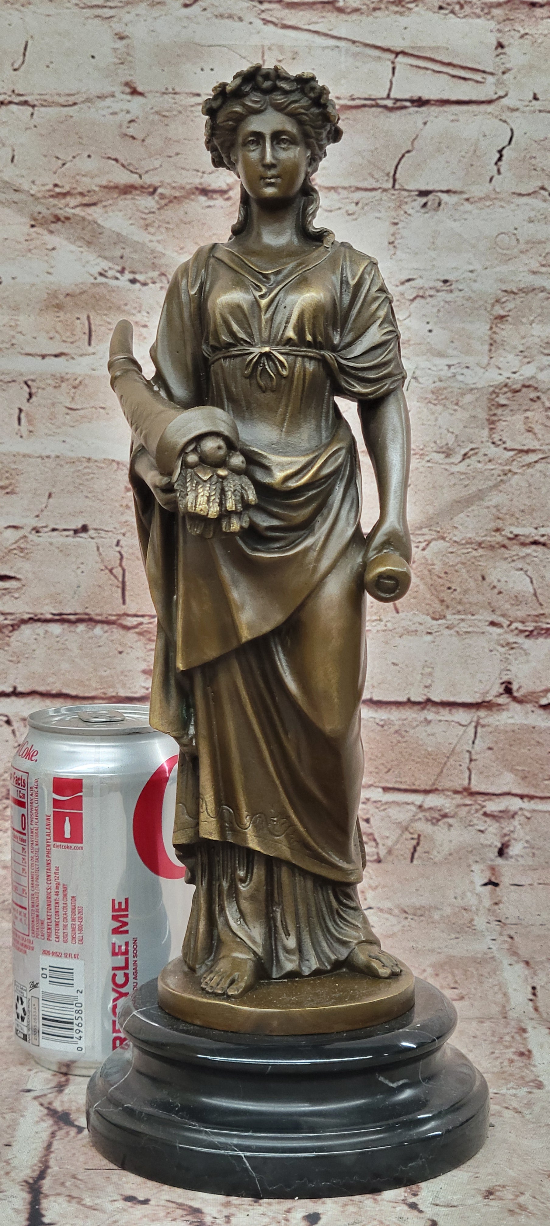 Bronze Goddess of Luck Fortuna with Cornucopia Signed Césaro Sculpture Statue