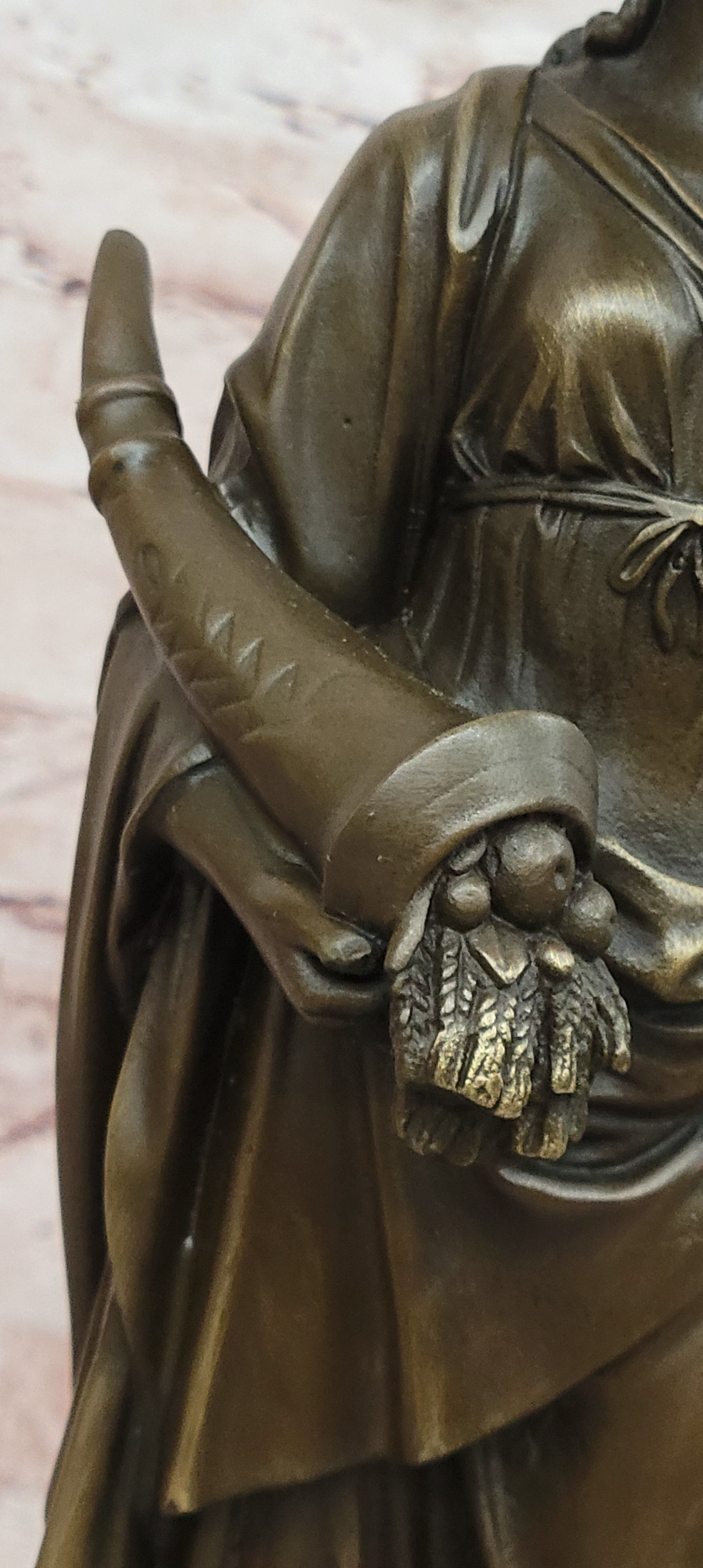 Bronze Goddess of Luck Fortuna with Cornucopia Signed Césaro Sculpture Statue