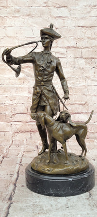 Bronze Hunter Statue by Auguste Moreau Hound Dogs Sculpture Figurine Decor