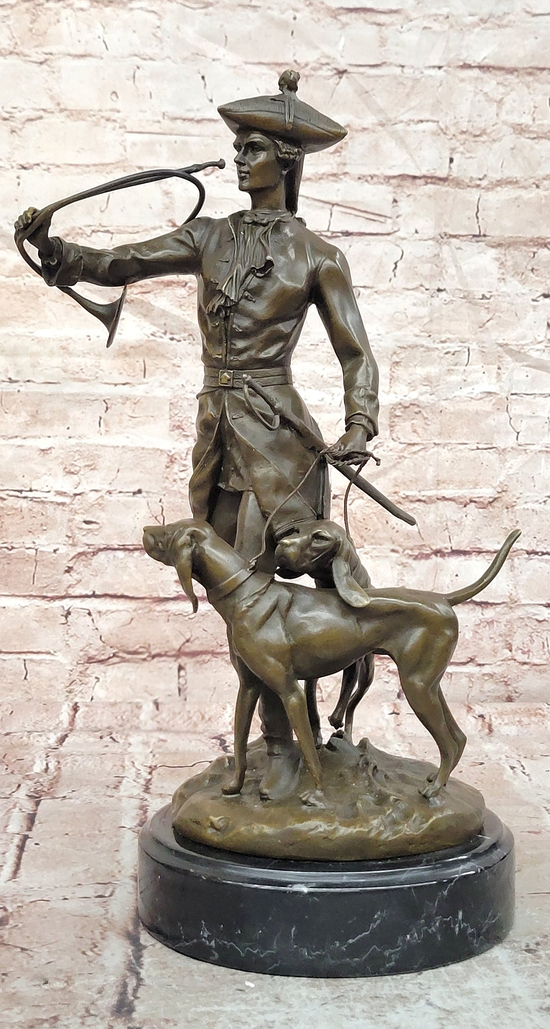 Bronze Hunter Statue by Auguste Moreau Hound Dogs Sculpture Figurine Decor