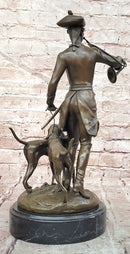 Bronze Hunter Statue by Auguste Moreau Hound Dogs Sculpture Figurine Decor