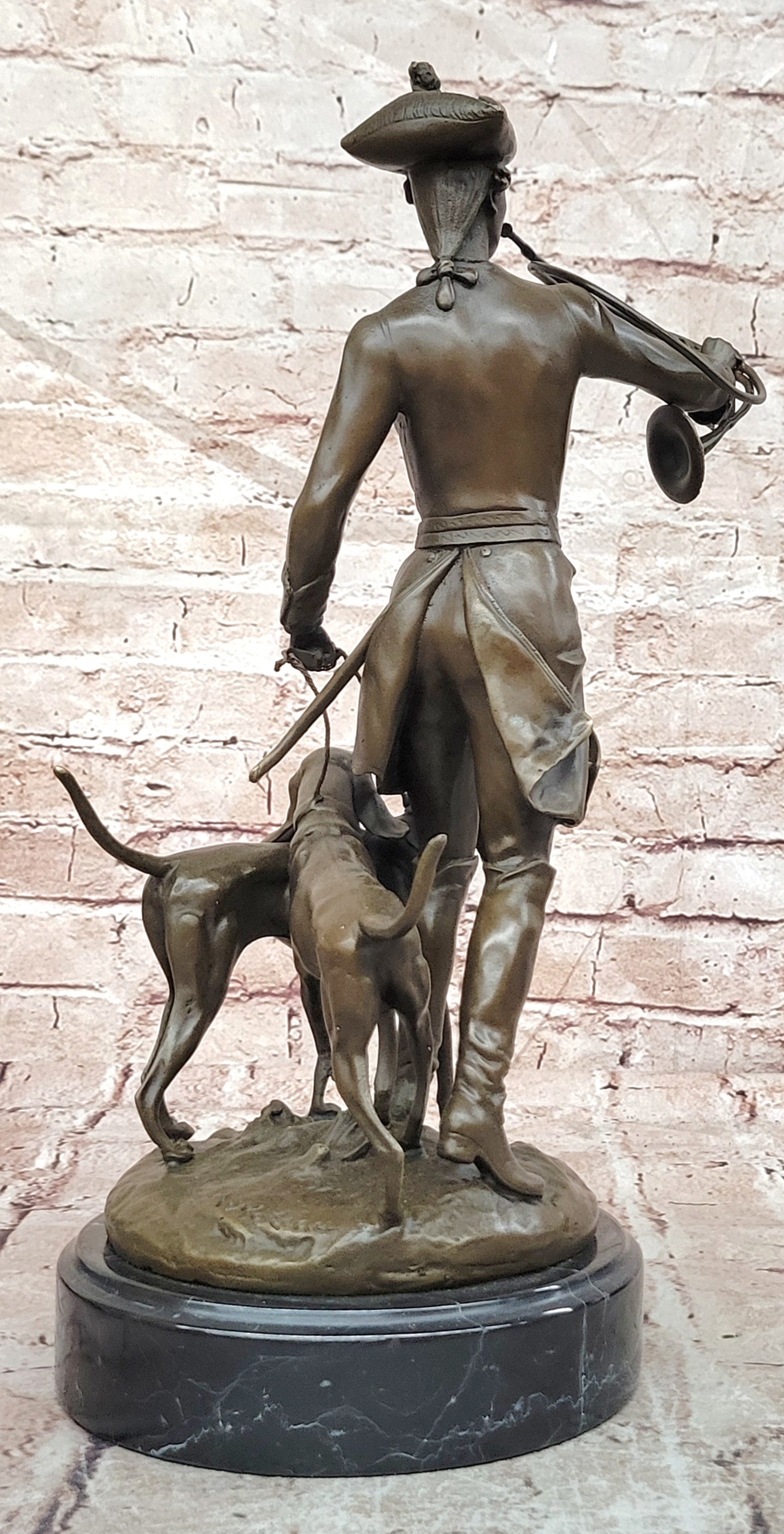 Bronze Hunter Statue by Auguste Moreau Hound Dogs Sculpture Figurine Decor