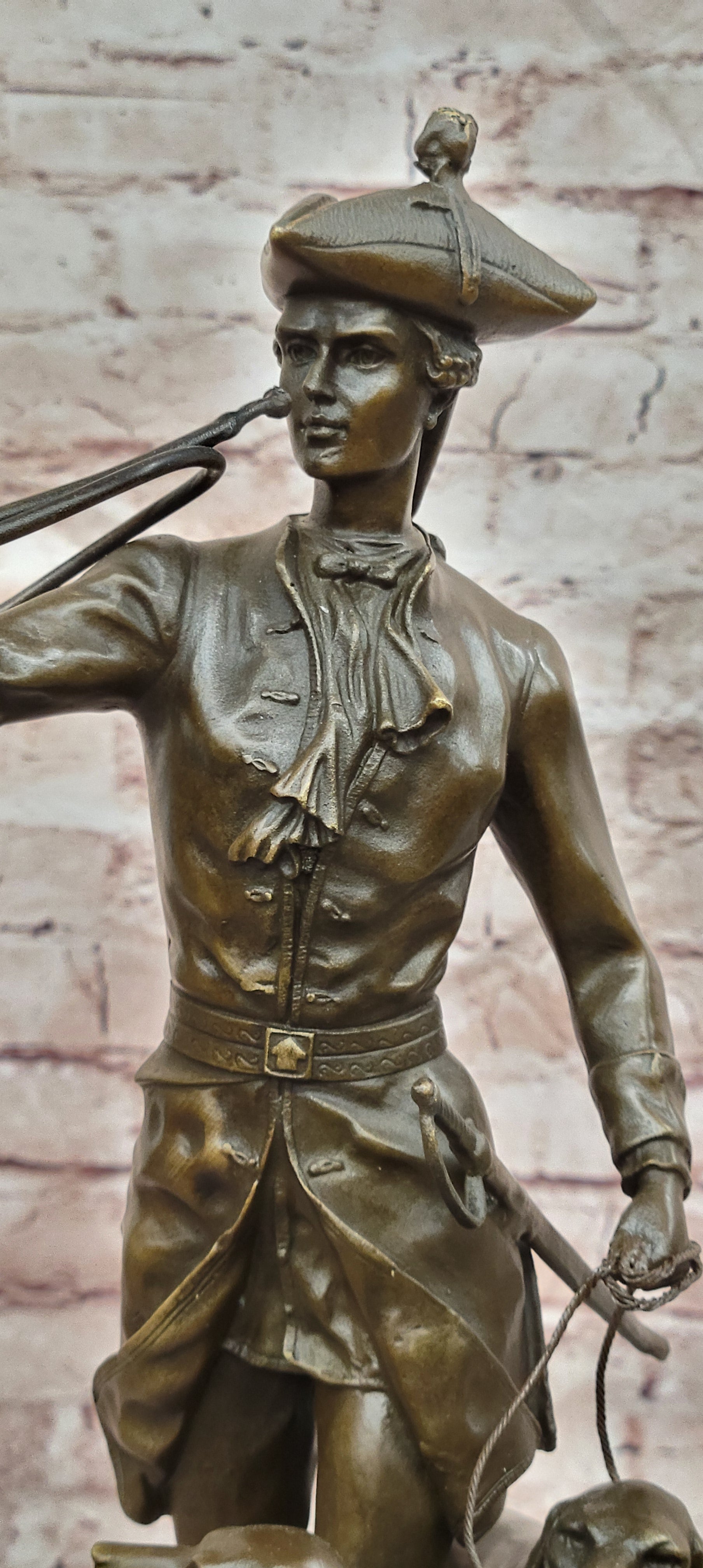 Bronze Hunter Statue by Auguste Moreau Hound Dogs Sculpture Figurine Decor