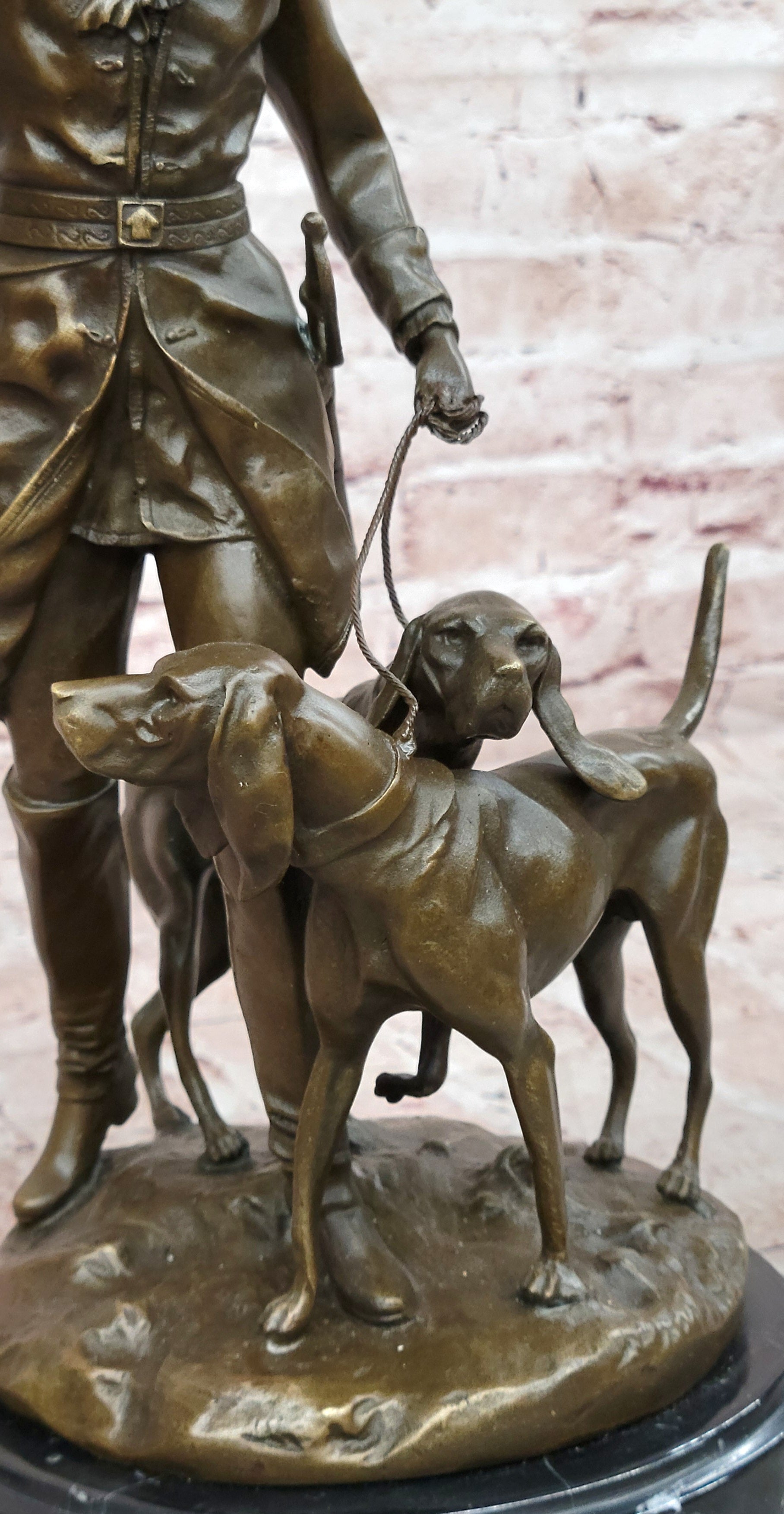 Bronze Hunter Statue by Auguste Moreau Hound Dogs Sculpture Figurine Decor