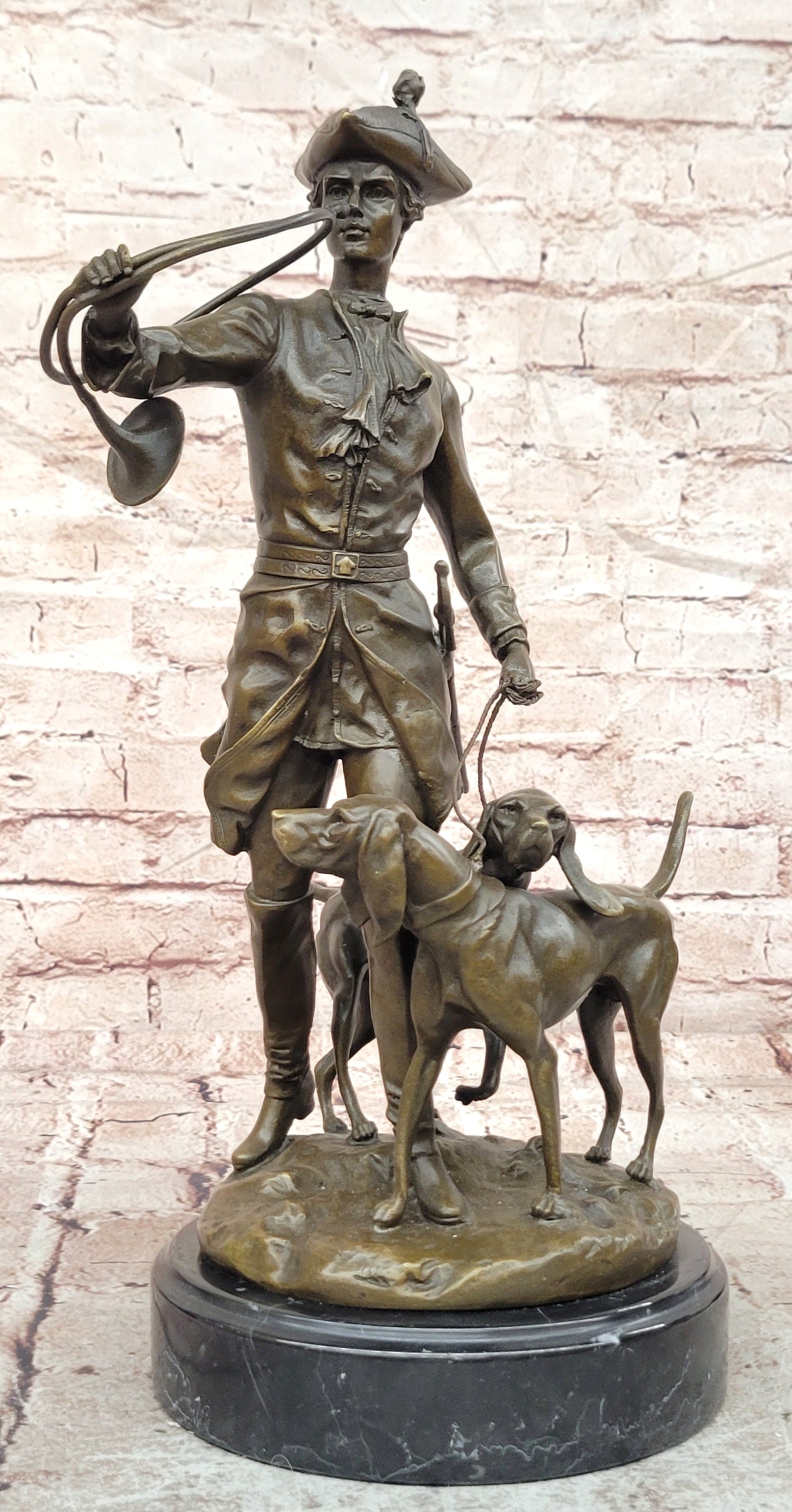 Bronze Hunter Statue by Auguste Moreau Hound Dogs Sculpture Figurine Decor
