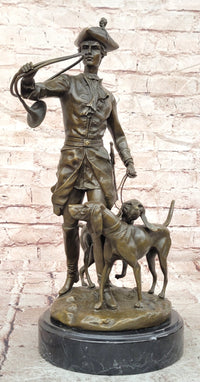 Bronze Hunter Statue by Auguste Moreau Hound Dogs Sculpture Figurine Decor