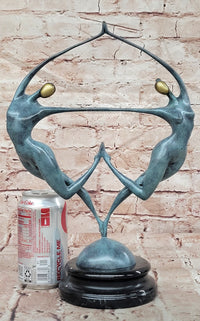 Love in Balance Modern Bronze Dancing Couple Sculpture with Green Patina