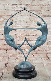 Love in Balance Modern Bronze Dancing Couple Sculpture with Green Patina