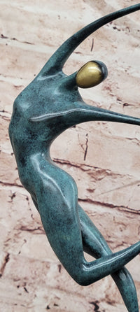 Love in Balance Modern Bronze Dancing Couple Sculpture with Green Patina