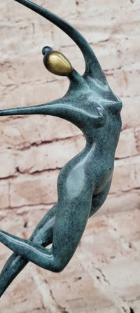 Love in Balance Modern Bronze Dancing Couple Sculpture with Green Patina