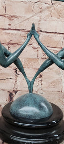 Love in Balance Modern Bronze Dancing Couple Sculpture with Green Patina